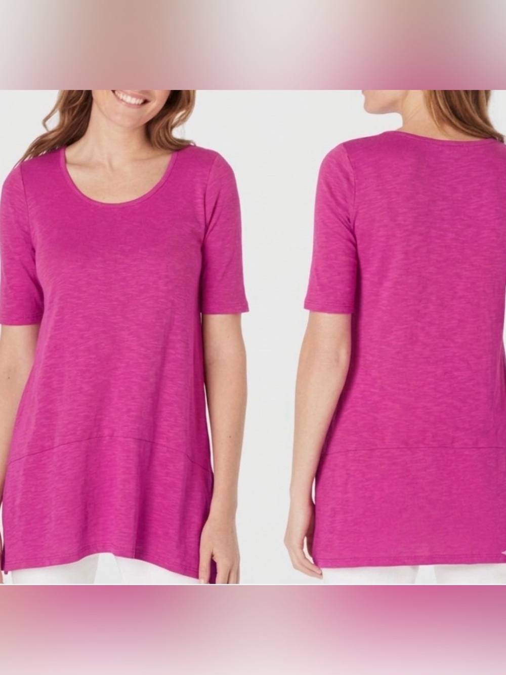 J. Jill Hot Pink Pima Dipped Hem Tunic 100% Pima Cotton Side Slits Large